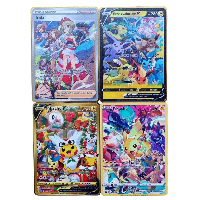 New Pokemon Metal Card Pikachu Charizard Eevee Vstar Pokemon Golden Iron Cards Cartoon Game Collecti