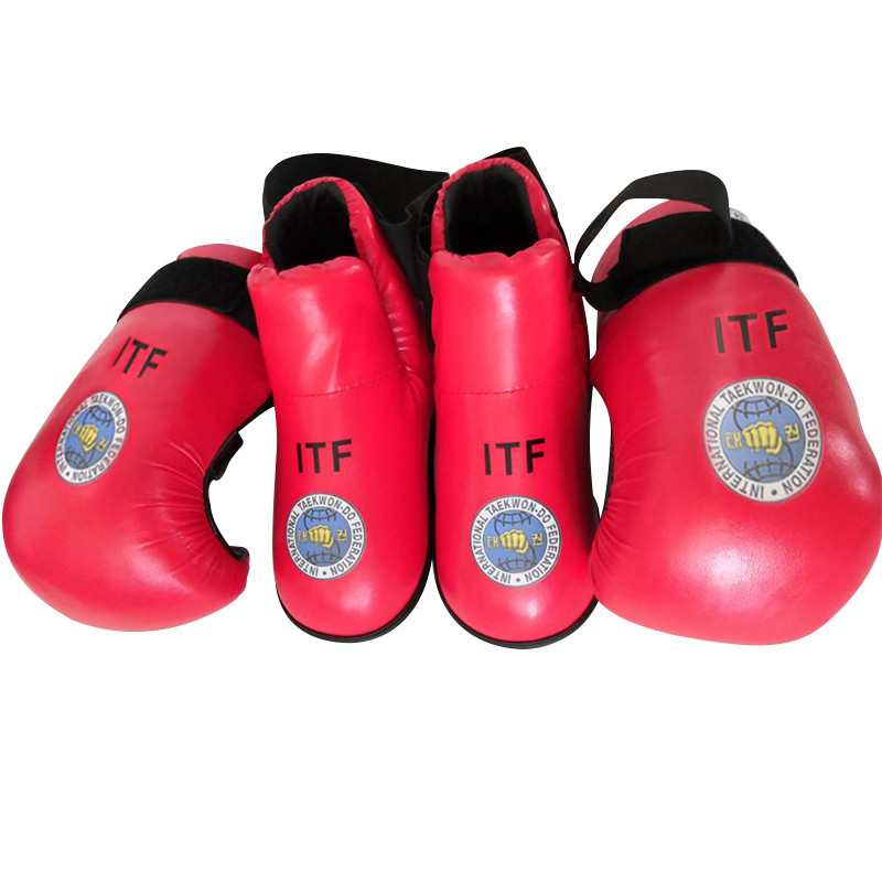 Taekwondo Red/Blue Itf Taekwondo Pu Leather Gloves Foot Guard Ankle Gloves Martial Arts Karate