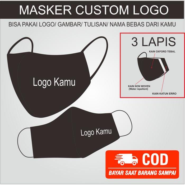 masker kain custom logo nama 3ply free sablon bisa satuan murah