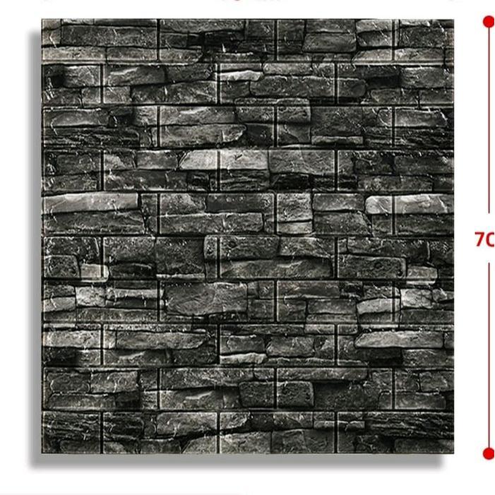 Wallpaper Dinding Foam 3D Batu Alam Hitam 70x77 cm 10 Lembar