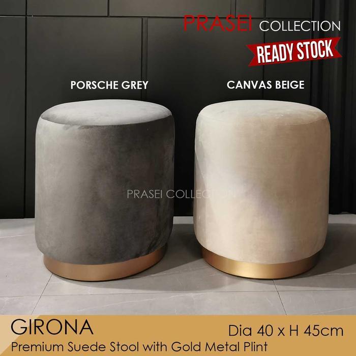 Girona - Luxury Suede Stool Pouf Puff Ottoman Kursi Bulat Kain Bludru
