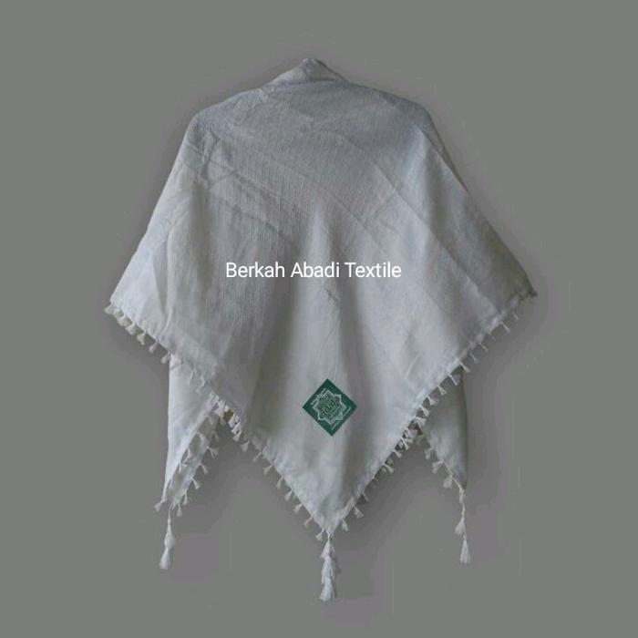 l419- Sorban Kuncir - Surban Palestina Segi Empat Motif Jagung/Kotak Catur Rumbai Syal Putih