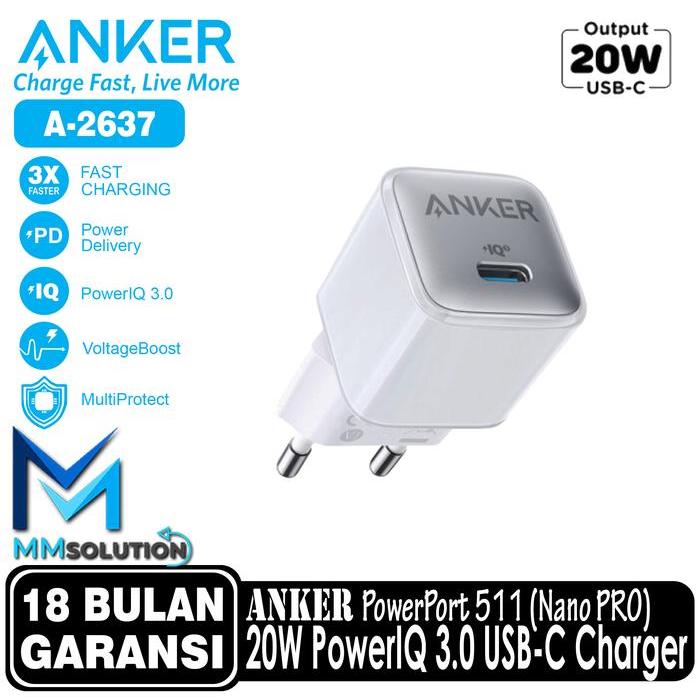 Ready ANKER Wall Charger Anker PowerPort Nano Pro 20W - A2637 - GARANSI RESMI
