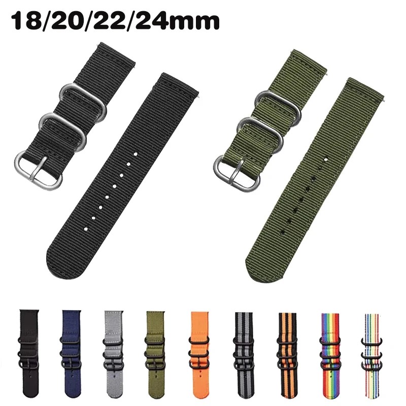 1Pcs Nylon Strap 18Mm 20Mm 22Mm 24Mm Watch Band Multicolor Watch Strap Nylon Buckle Striped