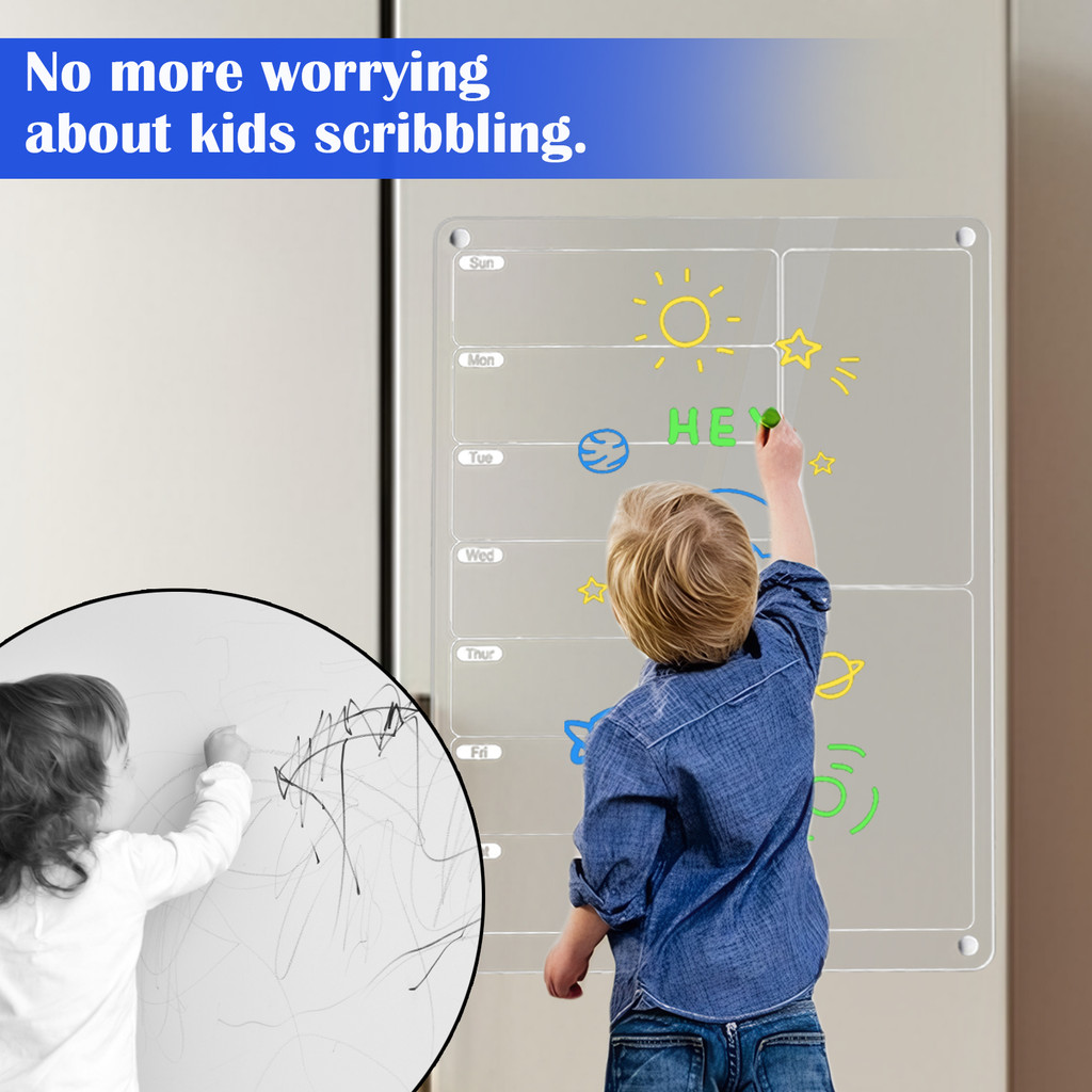 Acrylic Magnetic Dry Erase Board To-Do List Whiteboard Fridge Magnet Reusable Meal Planner With 6
