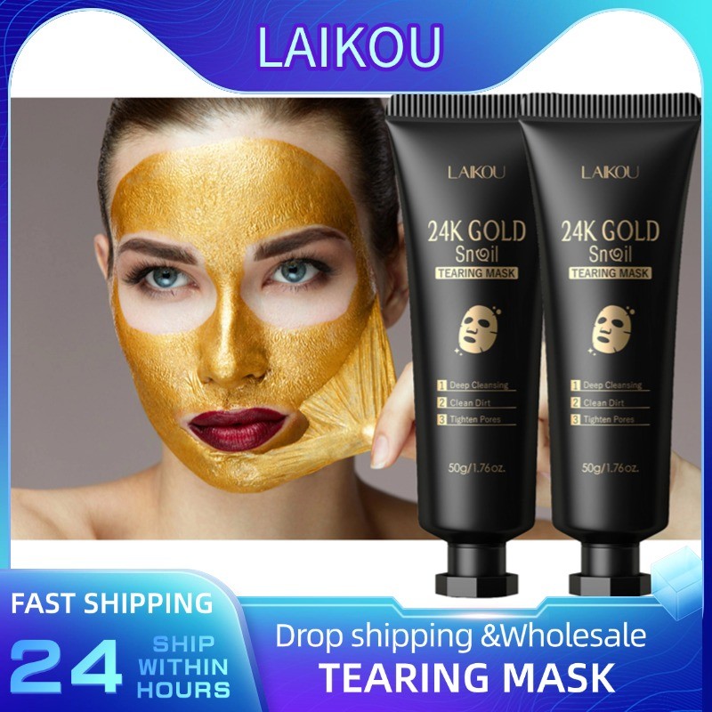 1/2/3Pcs Laikou 24K Gold Snail Collagen Peel Off Tearing Face Mask Deep Cleansing Remove Blackhead
