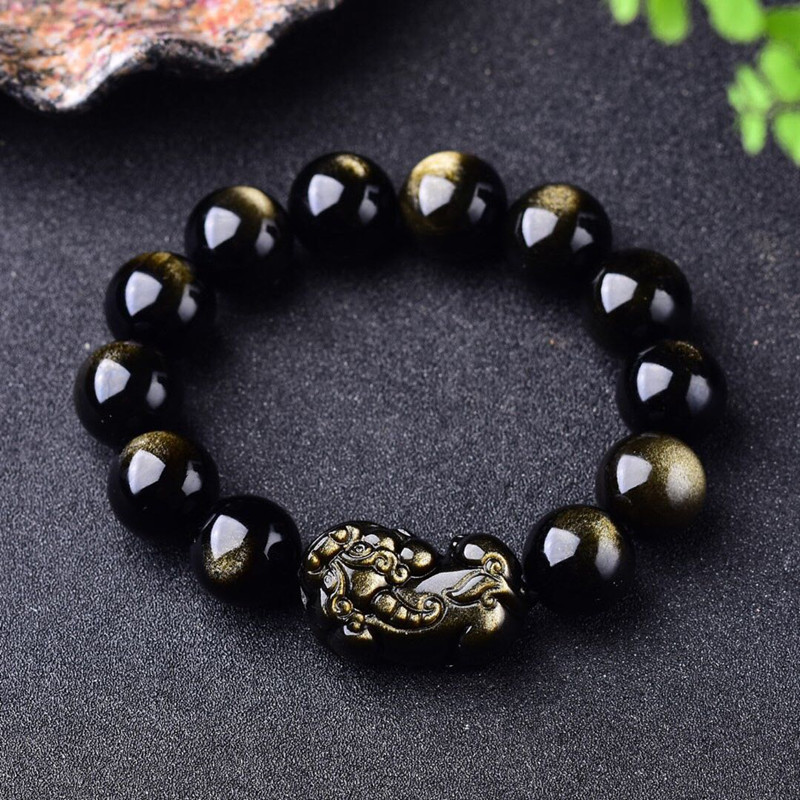 Natural Gold Obsidian Bracelet Men Women Healing Gemstone Fine Jewelry Pulsera Feng Shui Pixiu