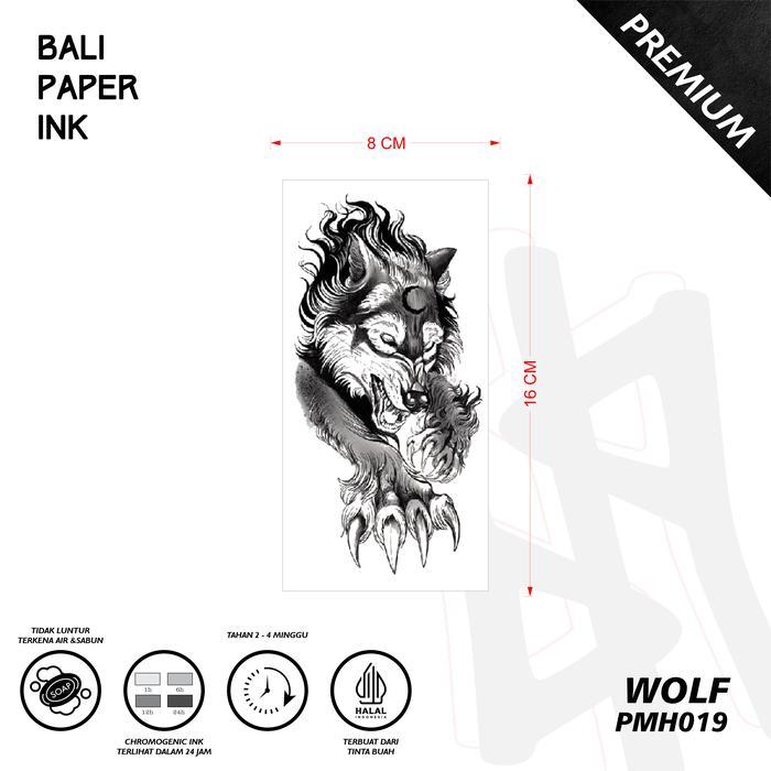 Tato Wolf PMH019 Premium Stiker Tato By Bali Paper Ink Temporary Tatto