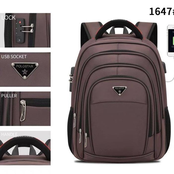 Polo Star Tas Ransel Laptop Backpack Pria Wanita Sekolah Tas Punggung Laptop Gembok Usb Port