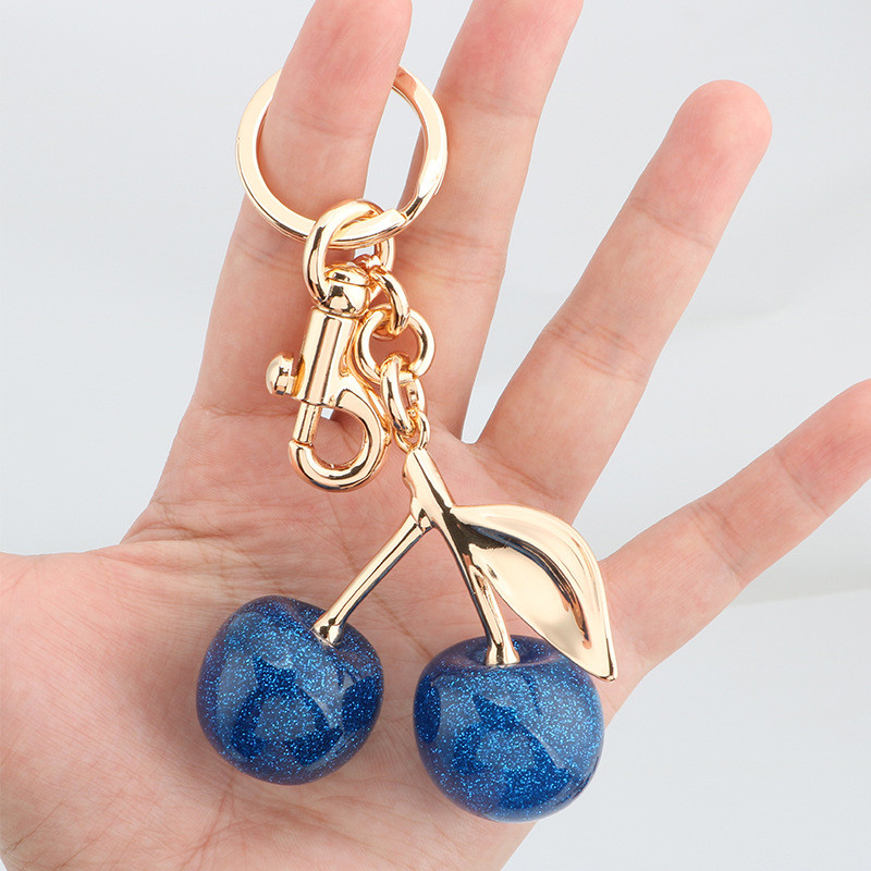 Blue Crystal Cherry Pendant Decoration for Coach Handbag Shoulder Bag Women's Exquisite Keychain