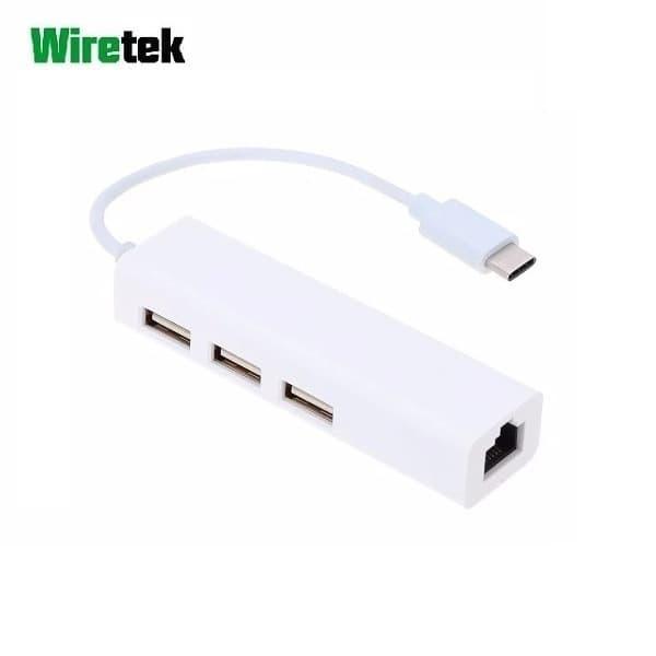 Type C Ethernet Adaptor + 3port USB Hub Wiretek