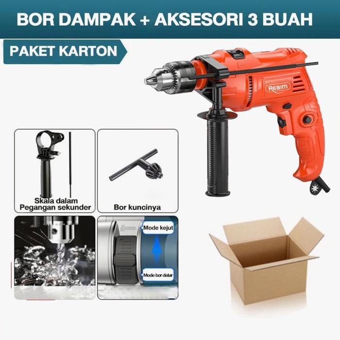 Reaim Mesin Bor Listrik 10mm 700W Bolak Balik dengan Pengatur Kecepatan Electric Drill Portable