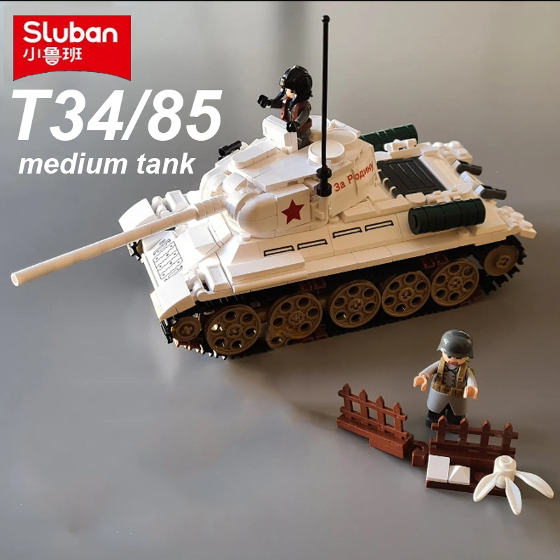 Sluban 518PCS T34-85 Medium Tank Building Blocks Diy WW2 Tank Chariot Soldier Figures Model Bricks