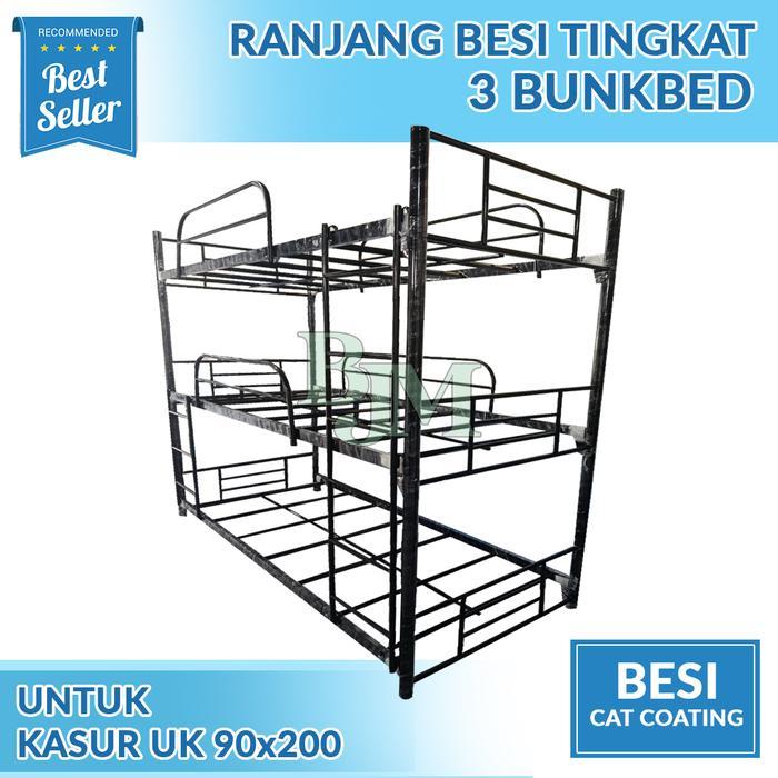 Tempat Tidur Tingkat 3 Susun Ranjang Susun Besi Bunk Bed Ranjang Besi