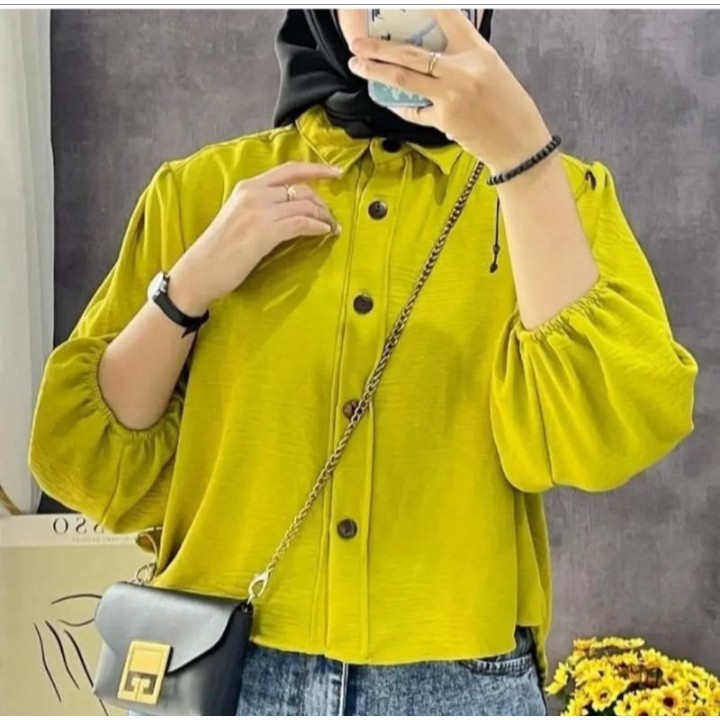 Promo grosir-kemeja crop wanita polos-Baju atasan wanita crop slim-pakaian wanita bahan cringkel cod
