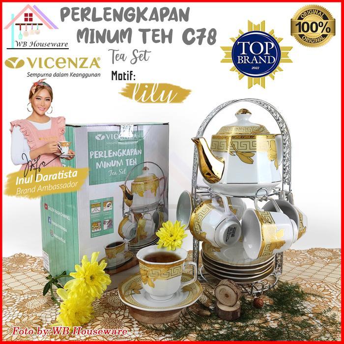 VICENZA Tea set ceramic motif Lily C78 / cangkit set + teko / gelas cangkir teh kopi + tatakan