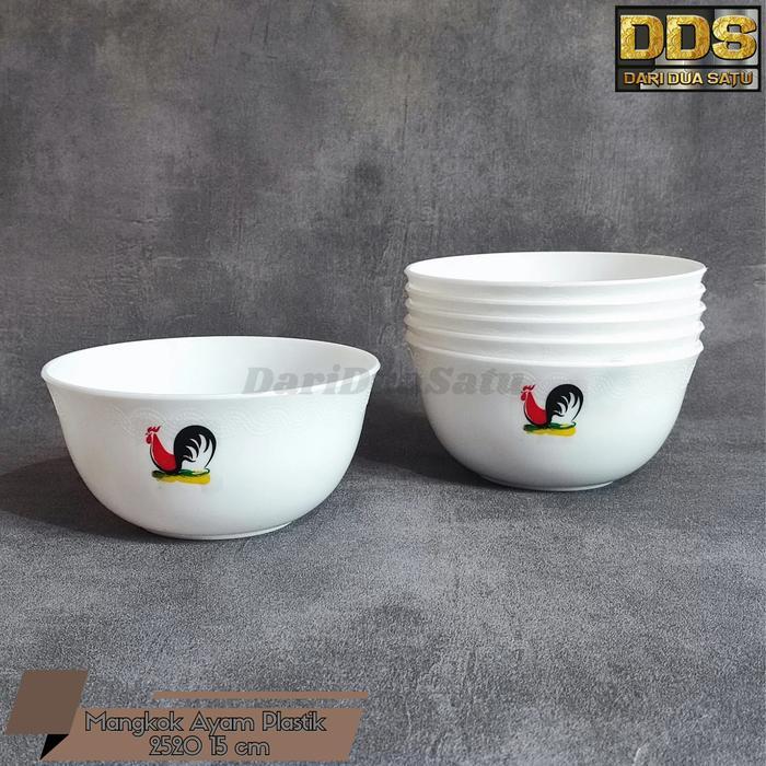 q6cr- Mangkok Ayam Jago Plastik Putih Bening Mangkok Mie Bakso (6 Pcs)
