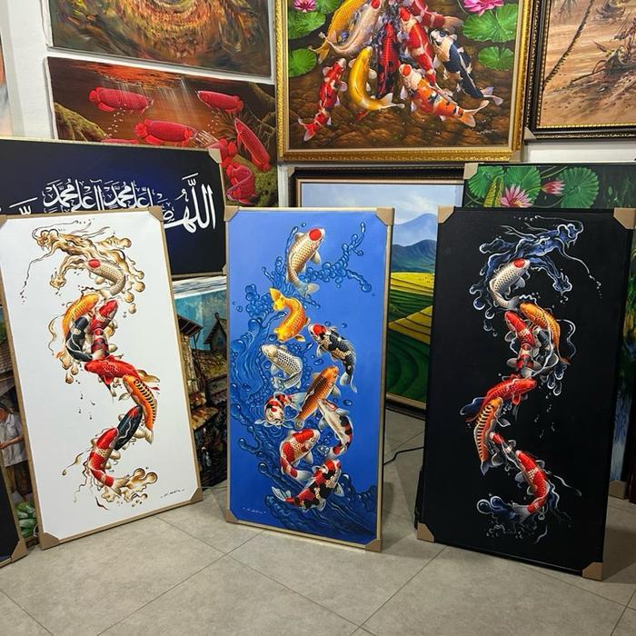 Lukisan 9 Ikan Koi Motif Naga