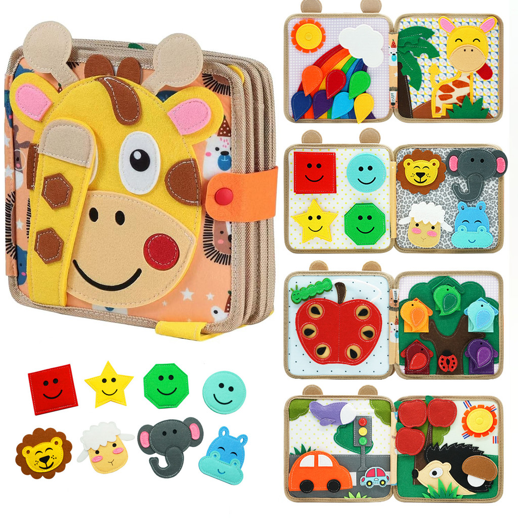 Montessori Toy Busy Board Giraffe Busy Book Preschool Learning Educational Quiet Book Sensory Travel