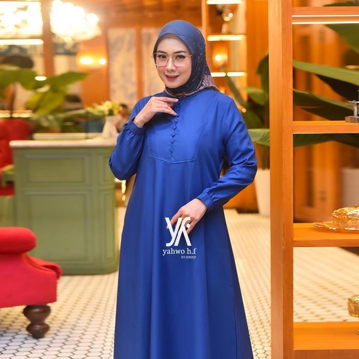 [Potongan Harga] Yahwo Hijab Fashion-Dress Wanita Terbaru Busuy/Kancing Gamis Toyobo Burgundy Mewah