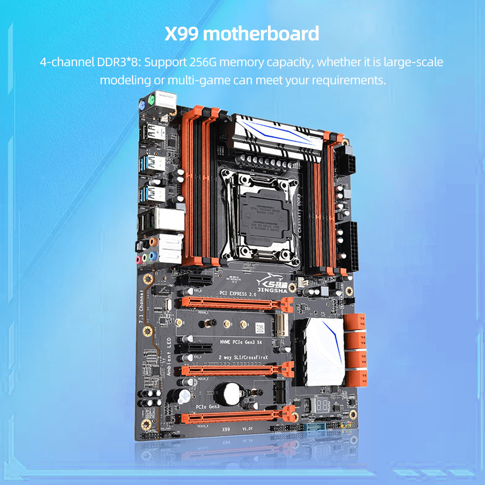 X99 Motherboard ATX 256G PC Main Board LGA2011 V3 CPU 8 X SATA3.0 M.2 NVME 1000M Adaptive NIC 3 X PC