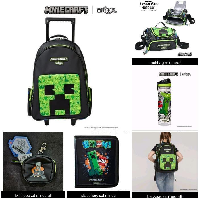 Smiggle Minecraft Backpack, Trolley, Lunch Bag,Botol, Mini Pocket/Kado