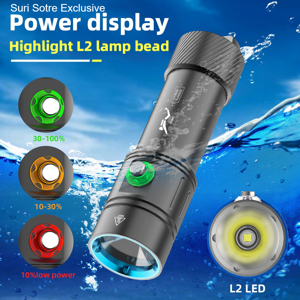 Professional Diving L2 -2000LM LED Scuba Diving Flashlight Super Bright IPX8 Waterproof Torch