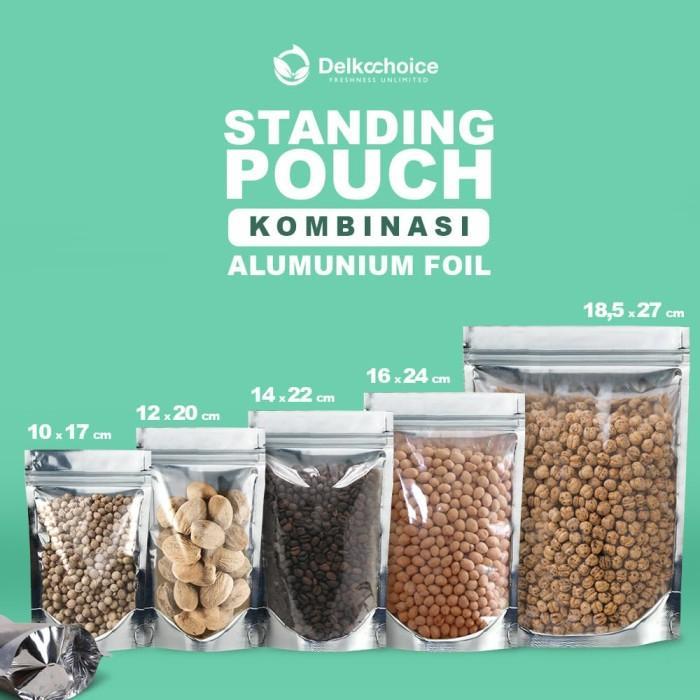 STANDING POUCH KOMBINASI PLASTIK TRANSPARAN ALUMUNIUM FOIL 10X17