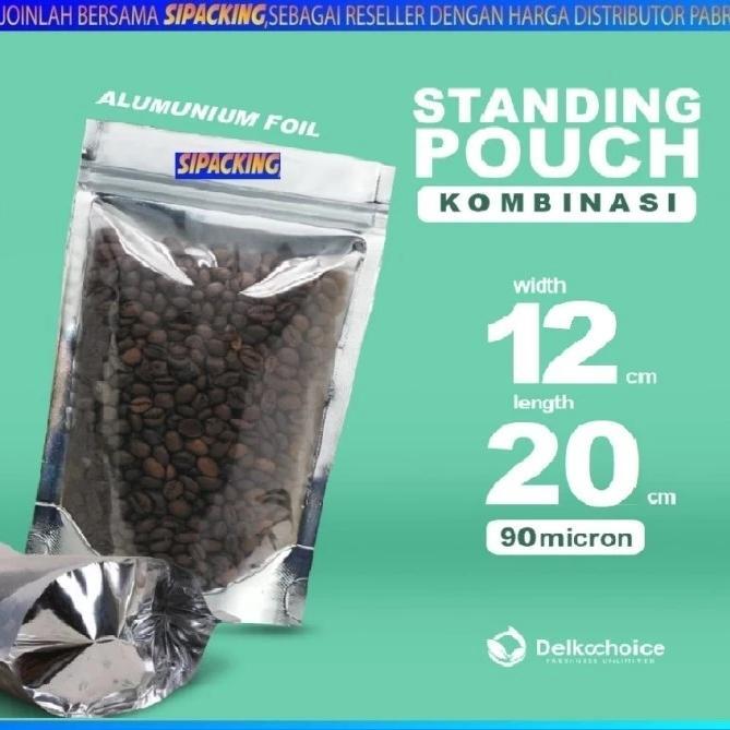 STANDING POUCH KOMBINASI PLASTIK TRANSPARAN ALUMUNIUM FOIL 12X20