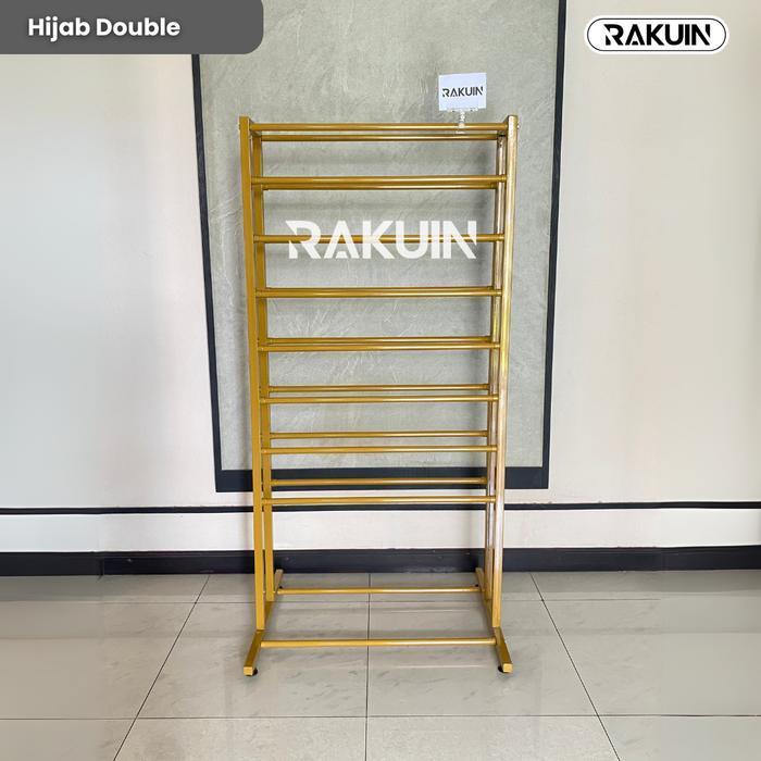 Rak Hijab Double Display Sarung-Hijab-Kado Rak Susun Besi Raku