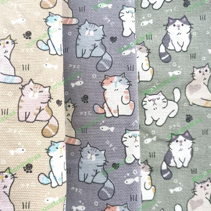 jq41- Kain Kanvas Kucing Tabby Bahan Canvas Meteran Motif Tabby Cat Fabric