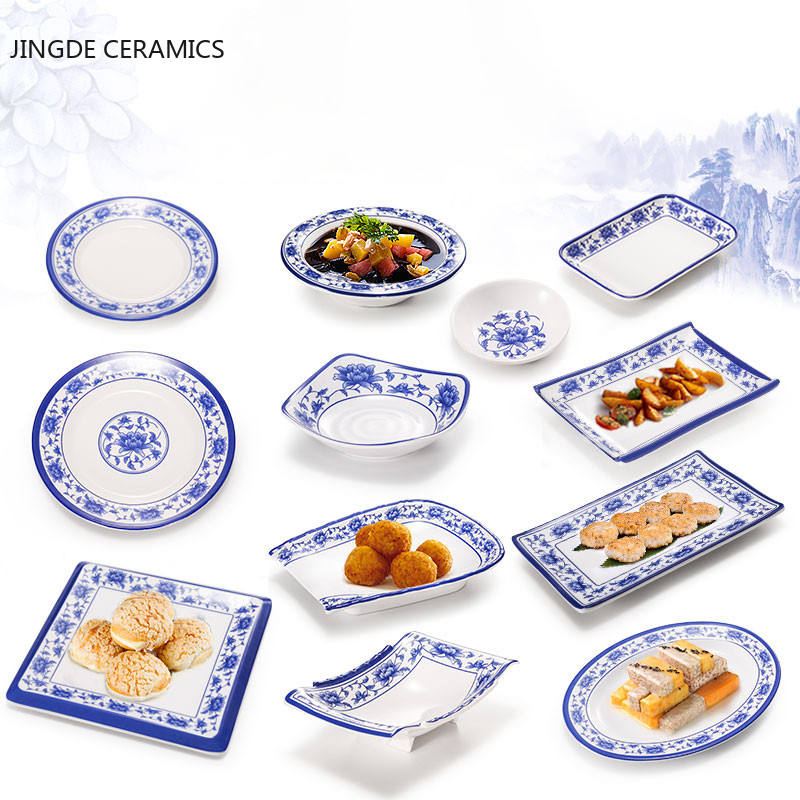 Blue White Dinner Plate Snack Plastic Creative Imitation Hotel