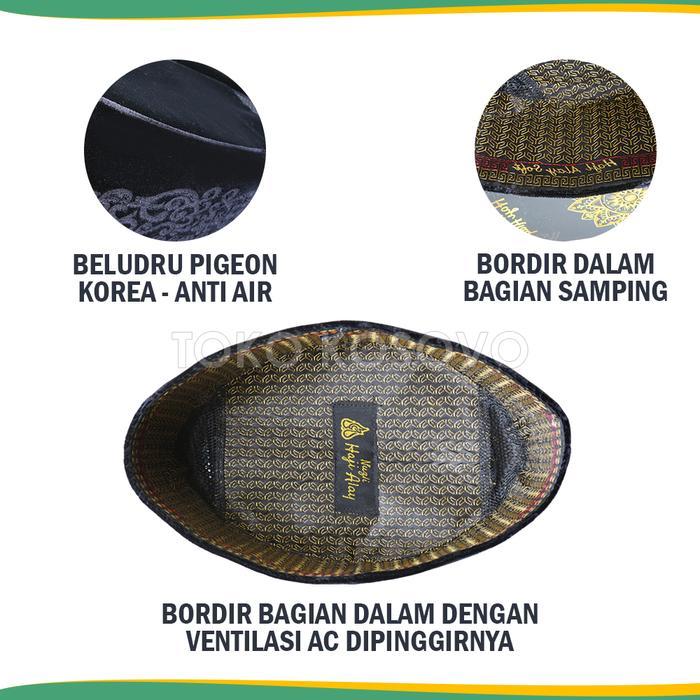 Peci Premium HAJI ALAY LASER AC Tinggi 9 Cm Peci Sholat Pria Dewasa Hitam Motif Kopiah Shalat Anak