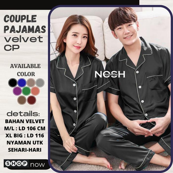 93fd- Nosh Cp Couple Piyama Satin Lengan Pendek - Promo Hemat