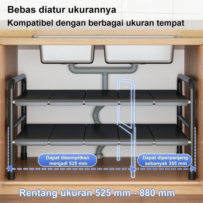 81tq- MmmRak Bawah Wastafel Rak Penyimpanan Dapur Flexible Rak Dapur 2 Susun Rak Panci