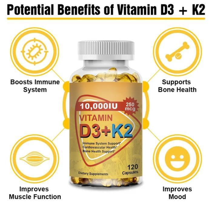 Vitamin D3 dan vitamin K2(mk7) Softgel for Boosting Calcium Absorption, vit d3 1000 yang bagus