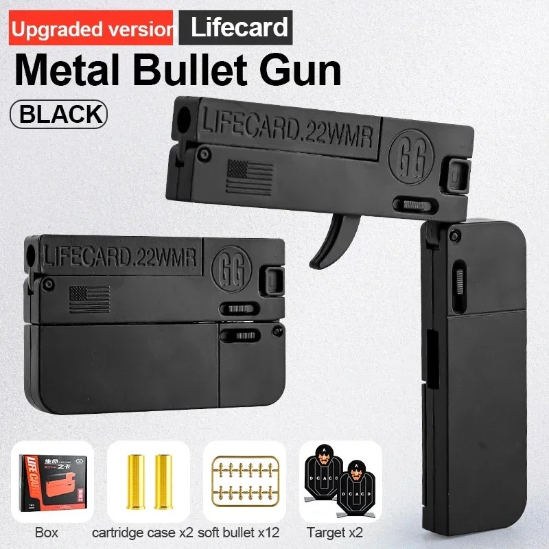 Lifecard Folding Toy Pistol Handgun Toy Card Gun Soft Bullets Alloy Shooting Model Adults Children