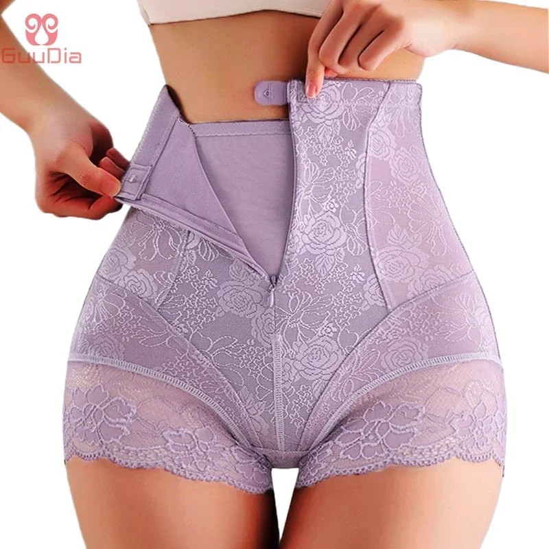 GUUDIA Hook Zipper Closure Lace High Waist Tummy Control Shapewear Panty Invisable Slimming Shaping