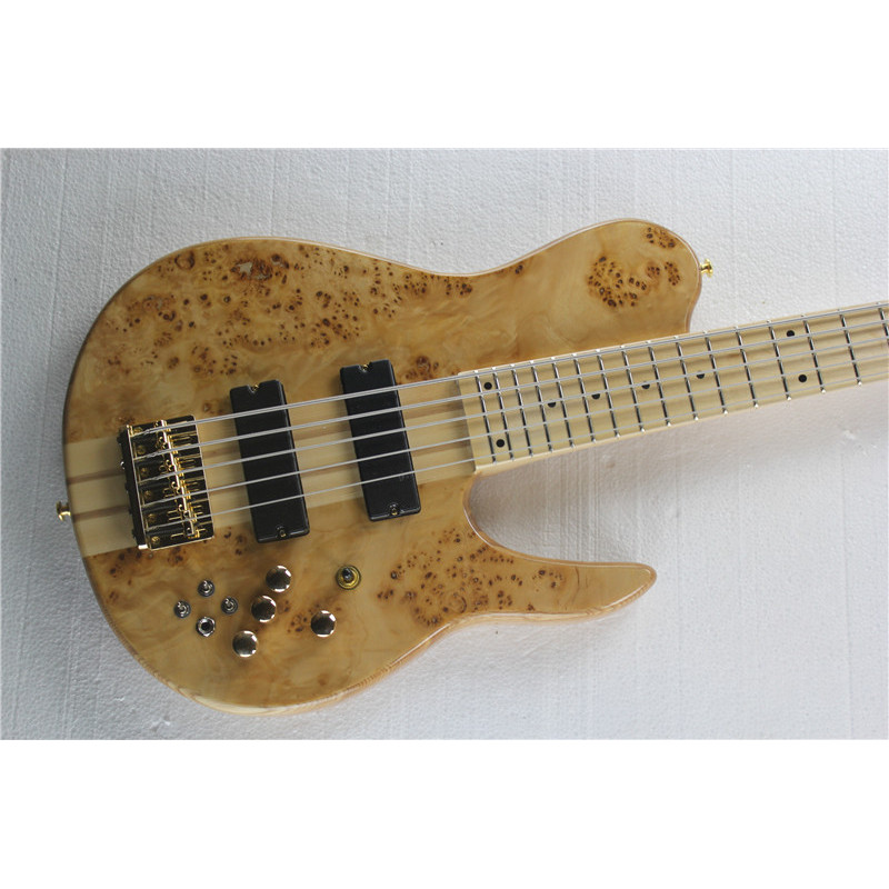 Custom Natural Wood Burl One Piece Neck Through 5 Strings Fodera Butterfly 5 Strings Electric Bass