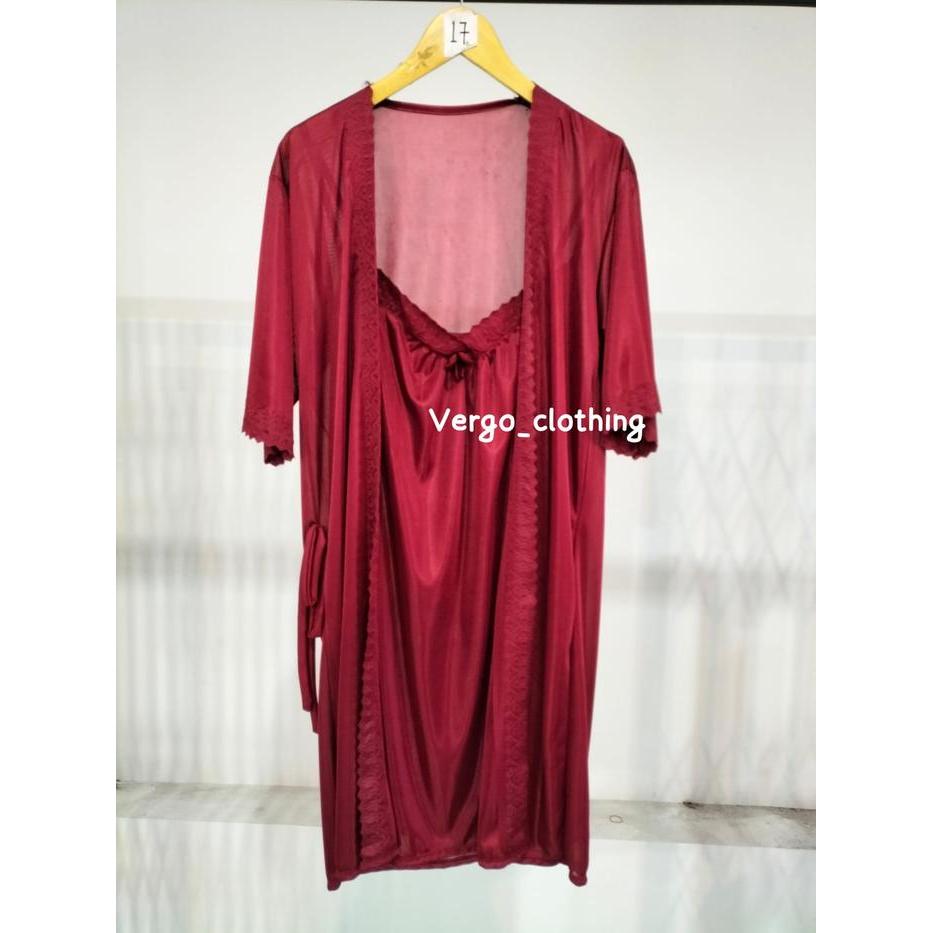 Santaibju- Vergo - Dress Jumbo Kimono 2In1 Polos Ld 116 Cm Bahan Satin Ice Silk / Kimono Wanita