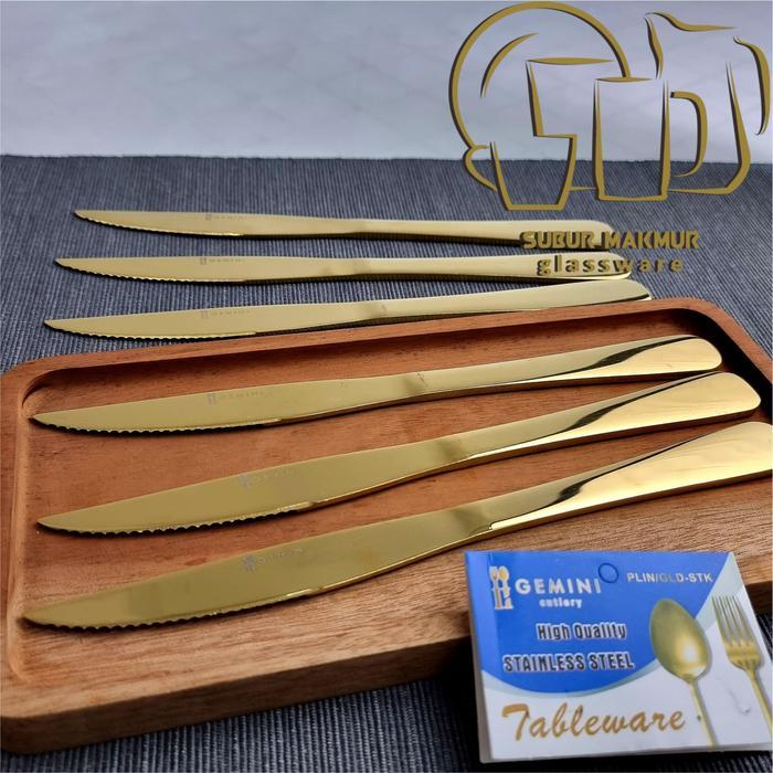 [6 Pcs] Pisau Steak Emas Tebal Hotel Stainless Steel Gold Steak Knife
