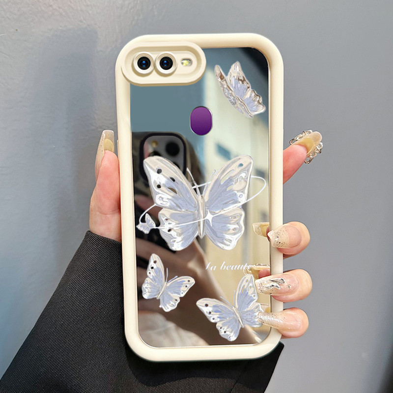 Casing Hp OPPO F9 F9 Pro A7x Realme 2 Pro Realme U1 Case HP Casing pola Kupu-kupu putih Kasing cermi