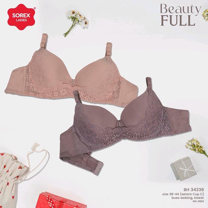 lalaVIdi- Sorex Bh/Bra Kawat Cup C Busa Sedang Kait 3 Renda Cantik Lembut Nyaman
