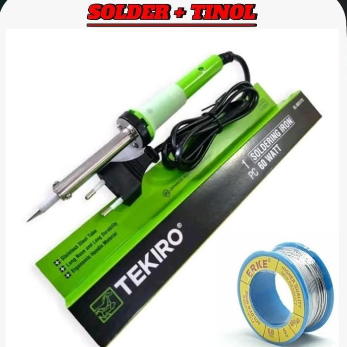 Solder Tekiro 60 Watt Paket Lengkap Tempat Solder Penyedot Timah 5 Meter 0.8mm Aprus Solder Pasta