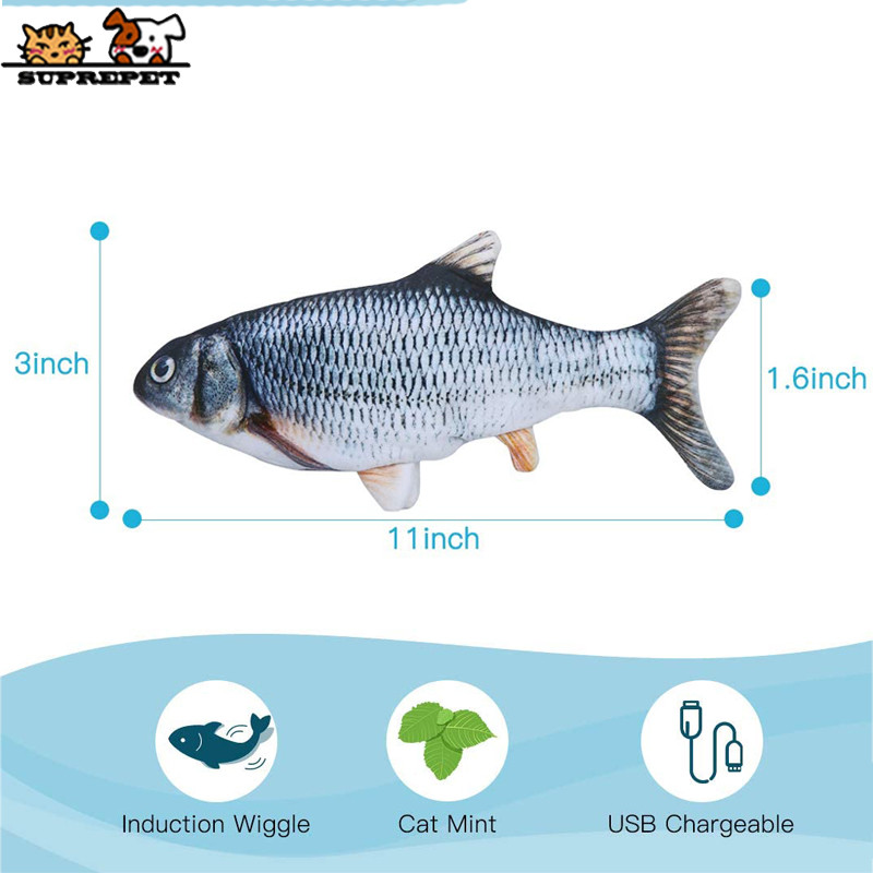 SUPREPET Dancing Fish Cat Toy 3D Plush Catch Me Toy with Catnip Electric USB Charging Interactive Ca