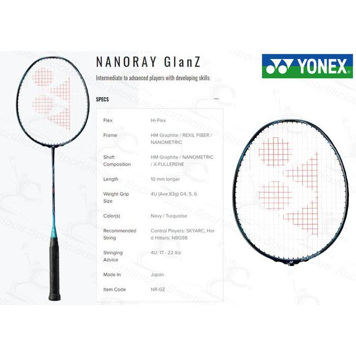 RAKET BULUTANGKIS YONEX NANORAY GLANZ 4UG5 NAVY/TURQUISE ORIGINAL