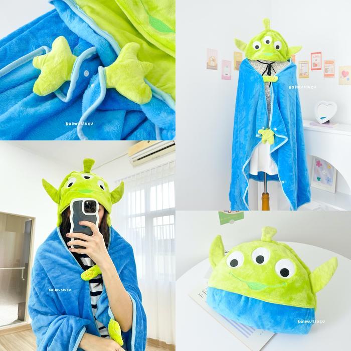 Selimut Hoodie Karakter Alien Jubah Selimut Anak Dewasa Lucu