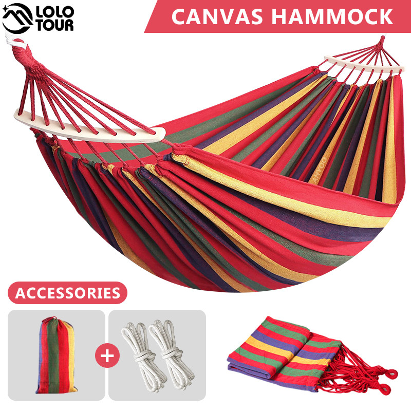 Thick Canvas Sleeping Hammock Steady Hardwood Spreader Bar Outdoor