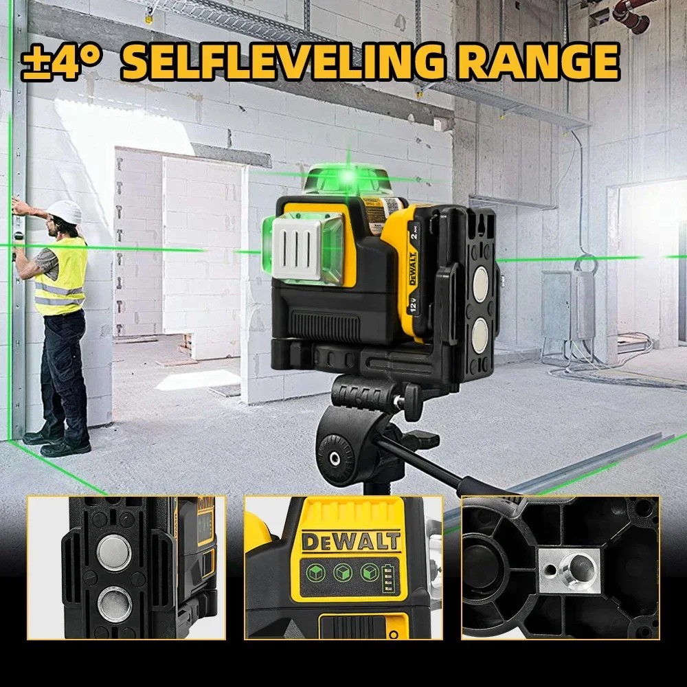Dewalt DW089LG Laser Level 12 Line 3 Sides*360 Degree Vertical Lines Laser Level Meter Outdoor Uses