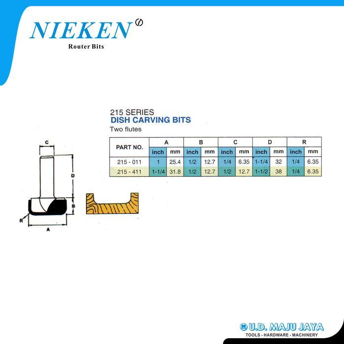 Menarik Nieken Router Bits 215-011 (Mata Profil Dish Carving Bit 25,4Mm) Terlaris